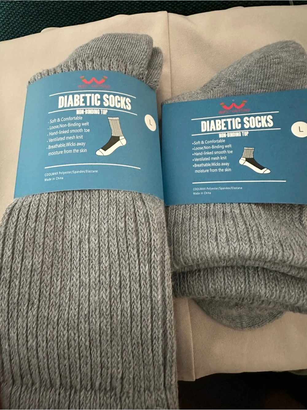 Diabetic Socks - Men's or Women’s Grey Non-Binding Comfort Crew Socks